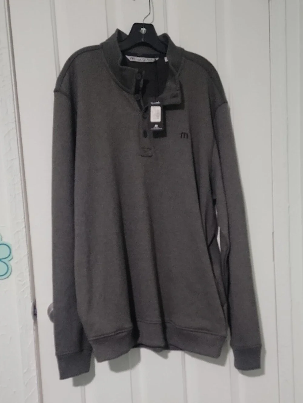 Travis Mathew Wall Button Up Placket Mock Neck Sweater -Gray Men's Size 2XL